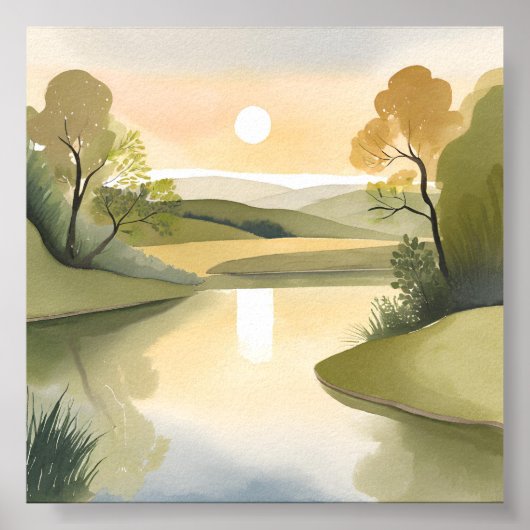 River Sunrise | Waterverf geel Poster (Voorkant)