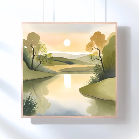 River Sunrise | Waterverf geel Poster