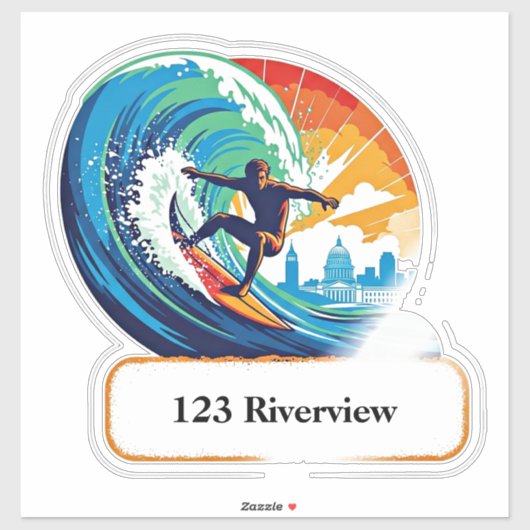 River surfer mailbox address sticker (Vel)
