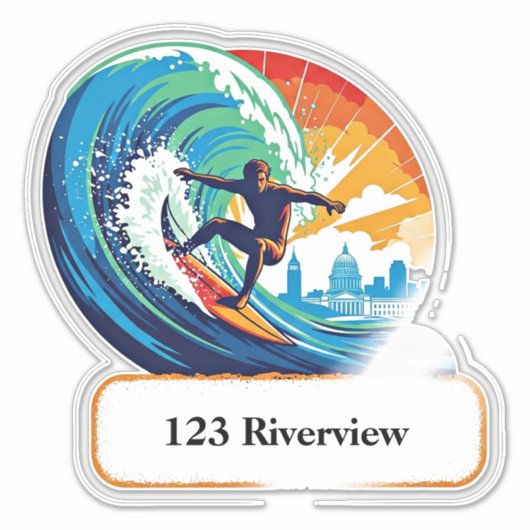 River surfer mailbox address sticker (Voorkant)