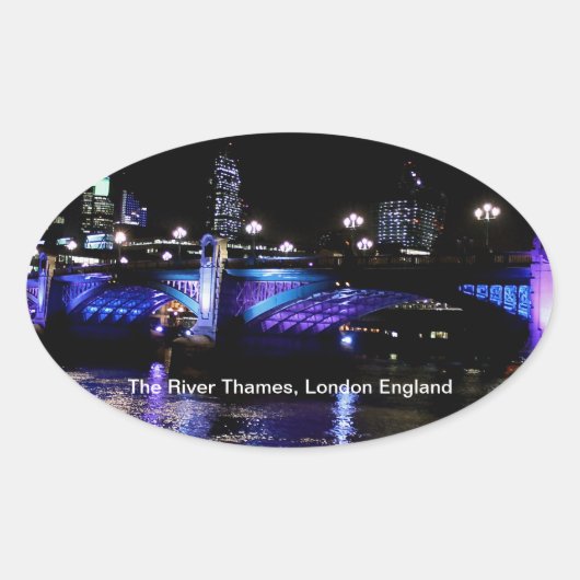 River Thames bij nacht, Londen Engeland Ovale Sticker (Voorkant)