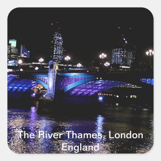 River Thames bij nacht, Londen Engeland Vierkante Sticker (Voorkant)