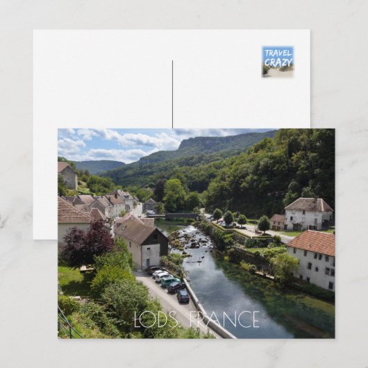 River uitzicht Lods, Doubs, Frankrijk Briefkaart (Voorkant / Achterkant)