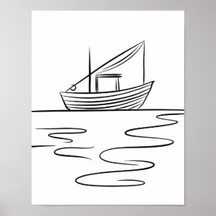 River Vist Boat Line Art Poster