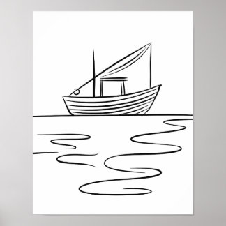 River Vist Boat Line Art Poster