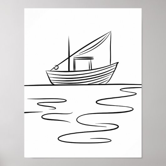 River Vist Boat Line Art Poster (Voorkant)