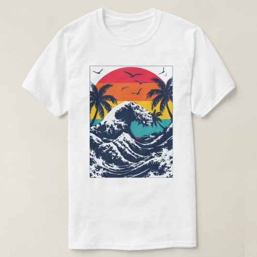 River Wave Retro Sunset T-shirt (Design voorkant)