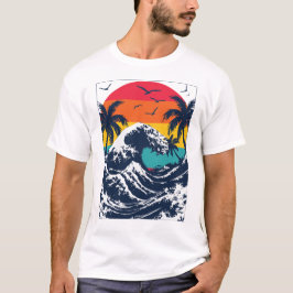 River Wave Retro Sunset T-shirt