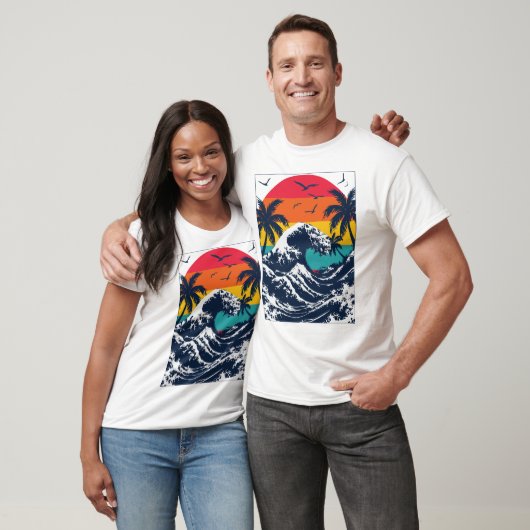 River Wave Retro Sunset T-shirt (Unisex)