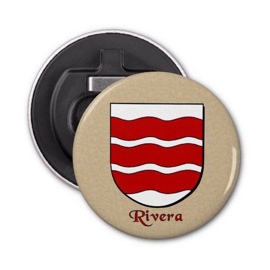 Rivera Heraldic Arms op perkament stijl terug Button Flesopener (Voorkant)