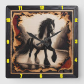 Riverbank Monochrome: Charred Wood Gypsy Vanner Vierkante Klok (Voorkant)