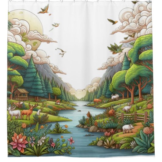 Riverbank Rocks en Rippling Water Shower Curtain Douchegordijn (Voorkant)