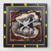 Riverbank Trot: verkoolde houten zigeuner Vanner Vierkante Klok (Voorkant)