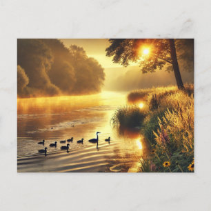 Riverbank Wildlife bij zonsopgang Briefkaart