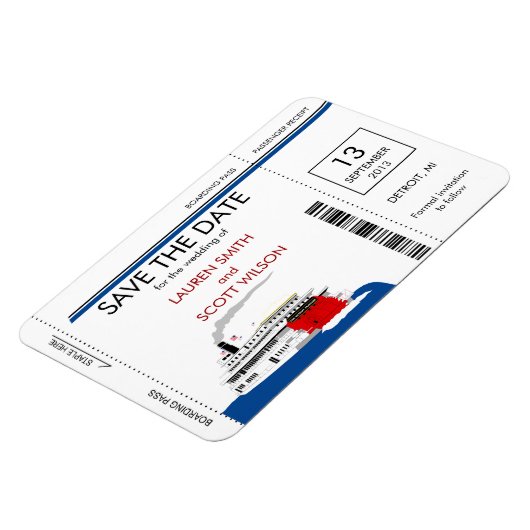 Riverboat Boarding Pass Bewaar de datum Magneten (Linkerzijde)
