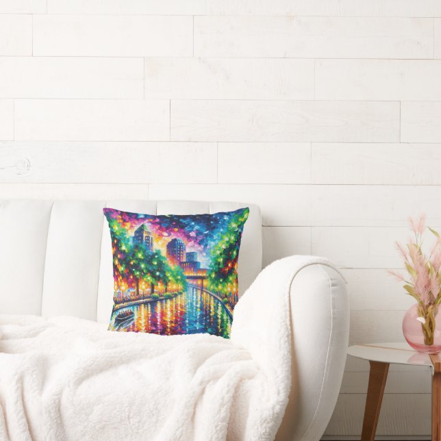 "Riverboat Twilight Tour: San Antonio Riverwalk" Kussen (Bank)