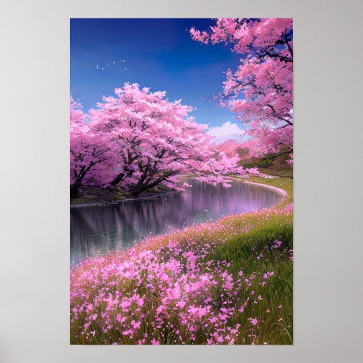 Riverside Bliss in het Sakura Park Poster (Voorkant)
