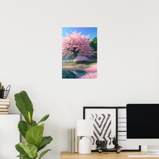 Riverside Bloom, Grand Sakura Tree Poster (Thuiskantoor)