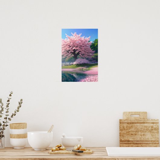 Riverside Bloom, Grand Sakura Tree Poster (Keuken)