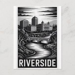Riverside Californië Zwart Wit Houtsnede Briefkaart