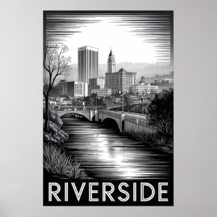 Riverside Californië Zwart Wit Houtsnede Poster