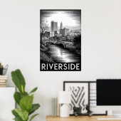 Riverside Californië Zwart Wit Houtsnede Poster (Thuiskantoor)