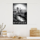 Riverside Californië Zwart Wit Houtsnede Poster (Keuken)