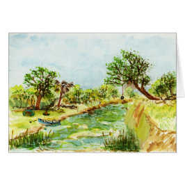 Riverside Campsite Waterverf Painting
