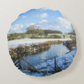 Riverside Engels Winter Walk - Gepersonaliseerd Rond Kussen (Achterkant)