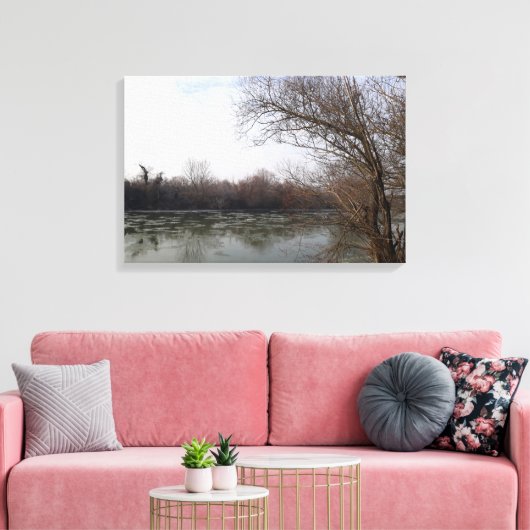 Riverside in de winter canvas afdruk (Insitu (Woonkamer))