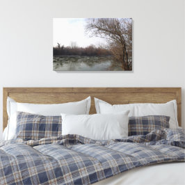 Riverside in de winter canvas afdruk