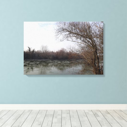 Riverside in de winter canvas afdruk (Insitu (Houten vloer))