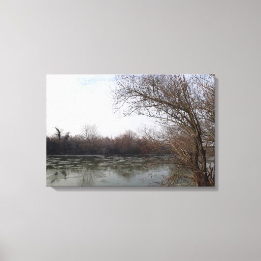Riverside in de winter canvas afdruk (Voorkant)