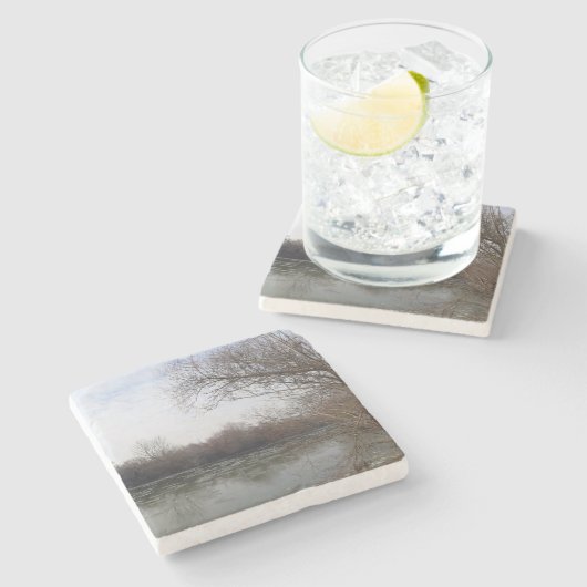 Riverside in de winter stenen onderzetter (Zijkant)