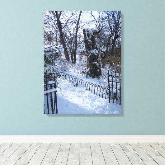 Riverside Park NYC Snow Winter Tree New York Canvas Afdruk (Insitu (Houten vloer))