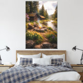 Riverside Serenity – Cinematic Cabin Canvas Print (Insitu (Slaapkamer))