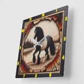 Riverside Trot: verkoolde houten zigeuner Vanner Vierkante Klok (Hoek)