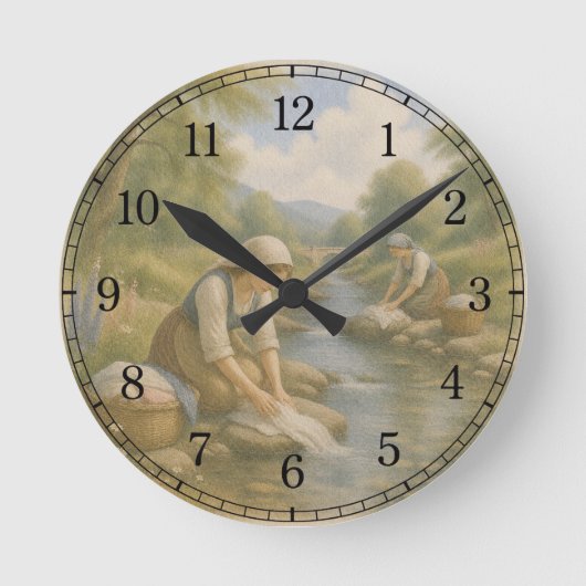Riverside Washing Wall Clock — Cultural Landscape Ronde Klok (Voorkant)