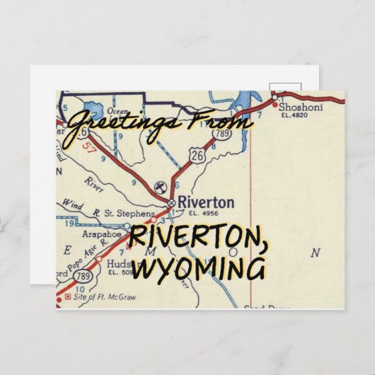 Riverton Wyoming  Map Briefkaart (Voorkant / Achterkant)