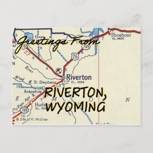 Riverton Wyoming  Map Briefkaart (Voorkant)