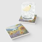 Riverview Zonnebloemen en Lavendel Stenen Onderzetter (Zijkant)