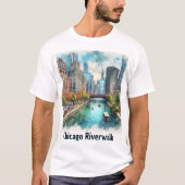 Riverwalk in Chicago Waterverf Travel T-Shirt (Voorkant)