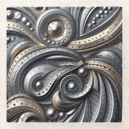 riveted metal curves glazen onderzetter