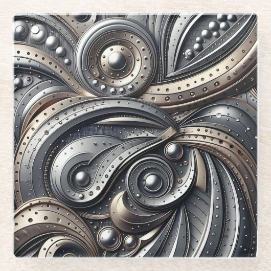 riveted metal curves  glazen onderzetter (Voorkant)