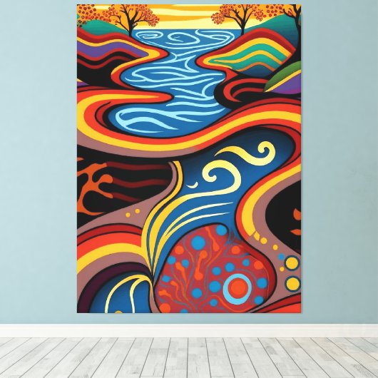 Rivier, Aboriginal, droomtijd. Canvas Afdruk (Insitu (Houten vloer))
