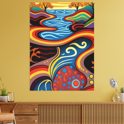 Rivier, Aboriginal, droomtijd. Canvas Afdruk (Insitu (Woonkamer))