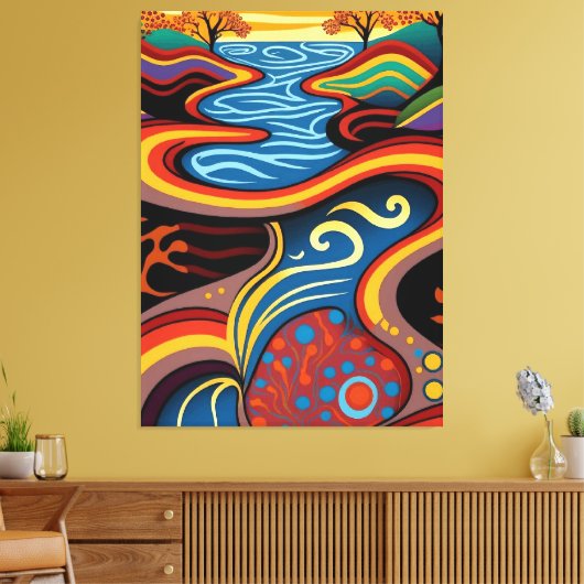 Rivier, Aboriginal, droomtijd. Canvas Afdruk (Insitu (Woonkamer))
