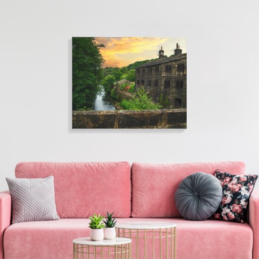Rivier Calder vanaf Hawksclough Bridge Canvas Afdruk (Insitu (Woonkamer))