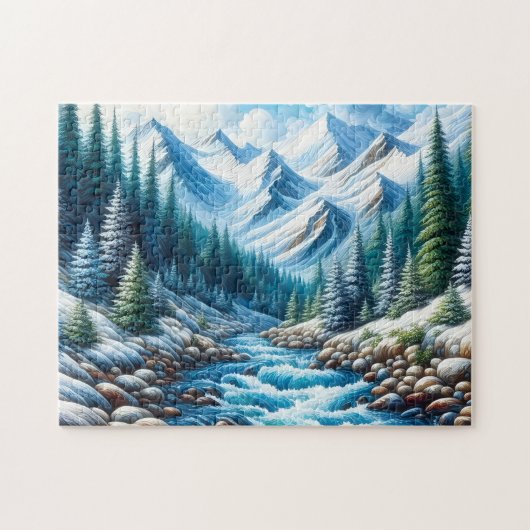 Rivier die door bergen stroomt legpuzzel (Horizontaal)