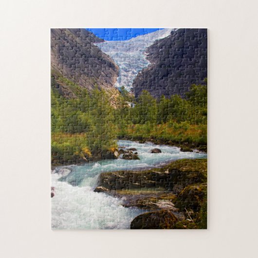 Rivier die stroomt uit de Briksdal-gletsjer Legpuzzel (Verticaal)